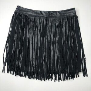 NEW Jenn Boho Vegan Leather Fringe Shiny Black Sexy Edgy Mini Skirt SIZE L